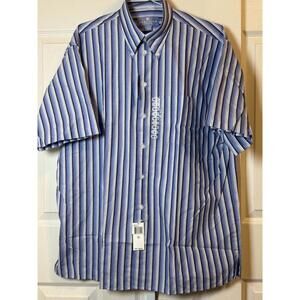 Kenneth Cole Men's Button Down Short Sleeve Shirt Blue Striped Large 16 1/2 NWT